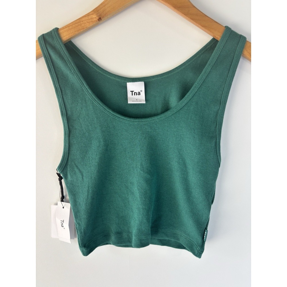 Aritzia Tna Tank Top Women's S Green Ribbed Cropped Basics Classic Stretch